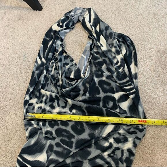 Uk2la gray black white leopard cheetah halter top bodycon mini dress open back S - Picture 6 of 8